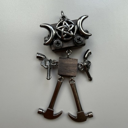 Dark Industrial Robot Pendant - Edgy Unisex Necklace Charm & Keychain, Handcrafted Streetwear Jewelry Art