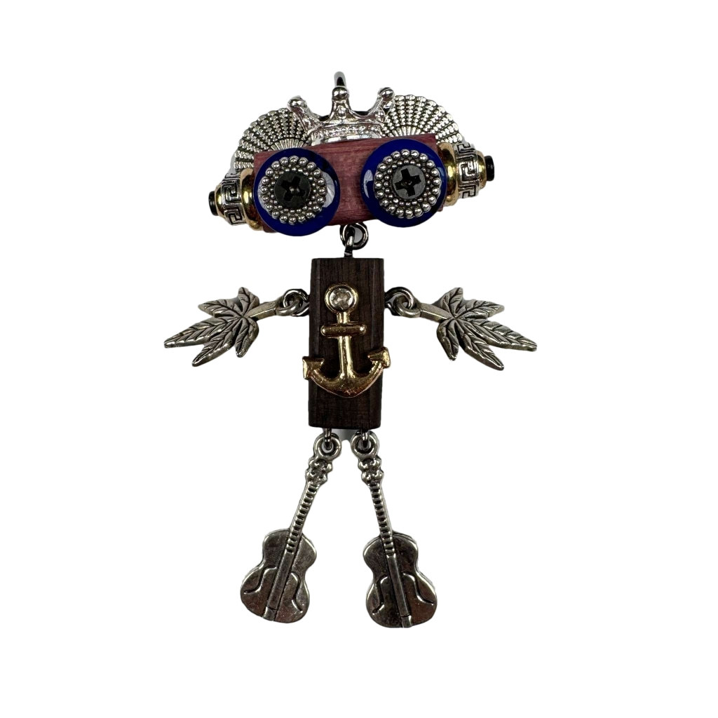 Steampunk Robot Wearable Art - Adjustable Handmade Wood Pendant for Custom Necklace & Tech Strap, Unisex Gift