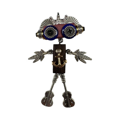 Steampunk Robot Wearable Art - Adjustable Handmade Wood Pendant for Custom Necklace & Tech Strap, Unisex Gift