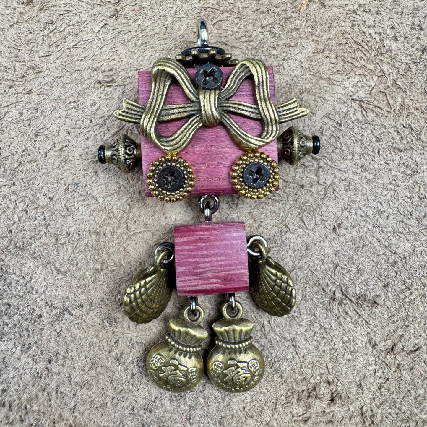 Handmade Wood & Punk Robot Charm - Your Perfect Daily Companion as a Necklace Pendant or Keychain, Unisex Artisan Piece