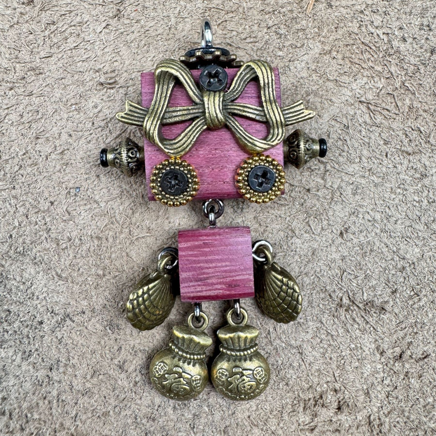 Handmade Wood & Punk Robot Charm - Your Perfect Daily Companion as a Necklace Pendant or Keychain, Unisex Artisan Piece