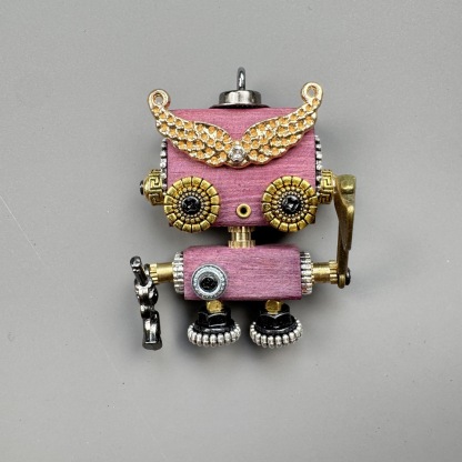Unique Steampunk Robot Storytelling Piece - Handmade Wooden Pendant for Daily Carry, Unisex Jewelry & Tech Accessory