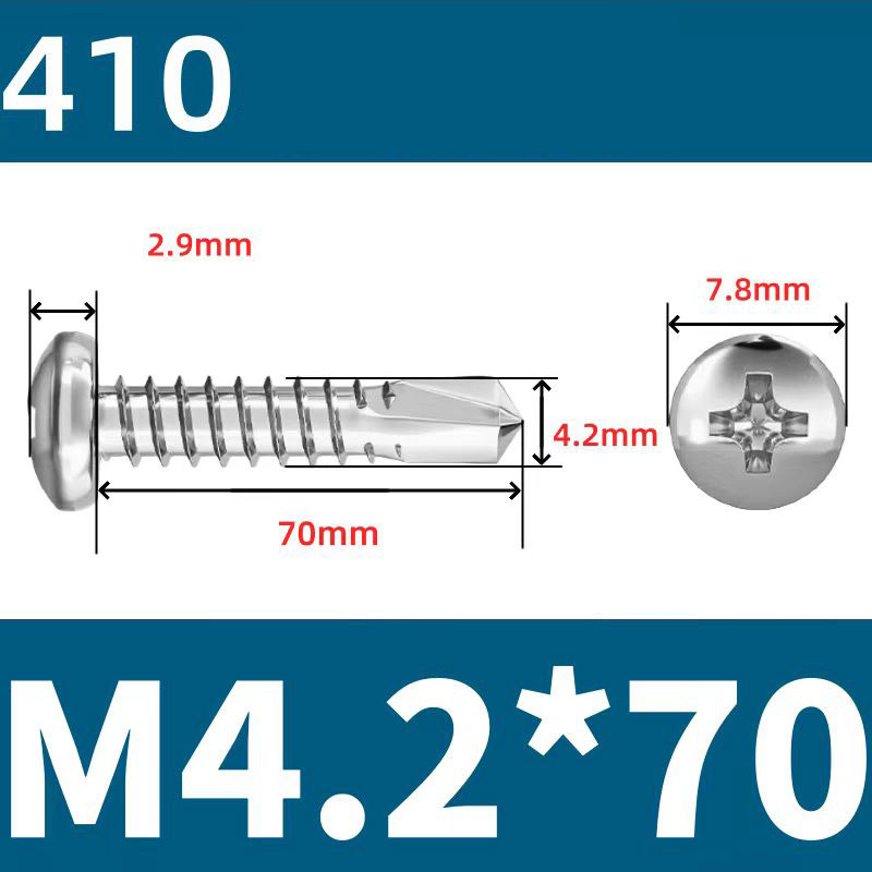 410 Stainless Steel Cross Round Head Self-Drilling Screws (Self-Tapping & Self-Drilling Teardrop Thread Screws) – Fully Hardened Fasteners, Full Specifications from M2.9 to M6.3