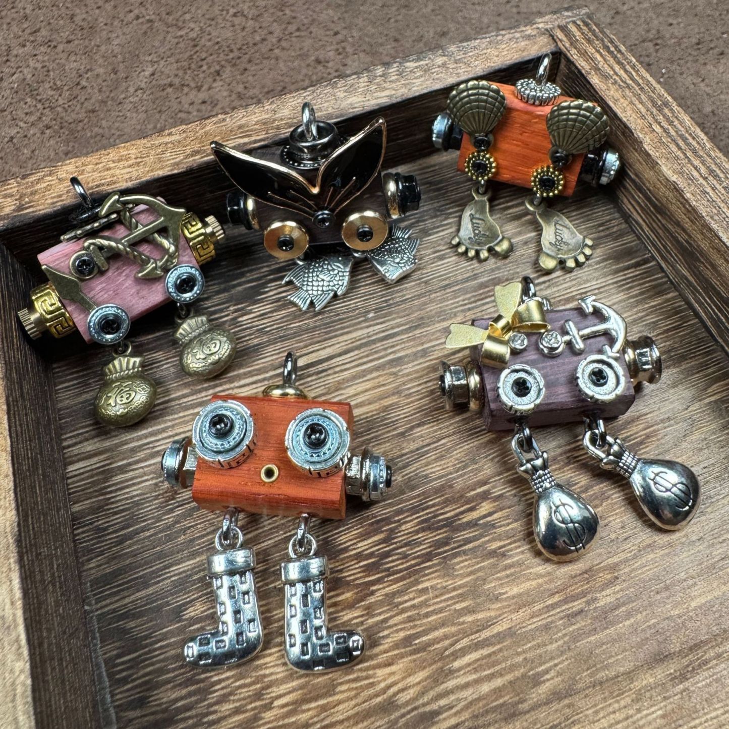 Clever Little Punk Robot - Handmade Wooden Keepsake for Daily Carry, Playful Unisex Necklace & Keychain Charm