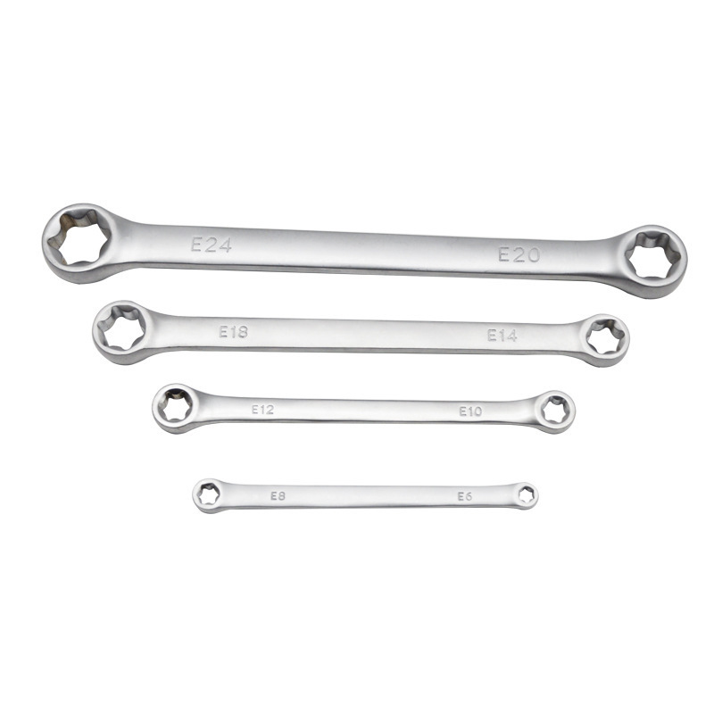 E-Type Double Head Mirror Finish Hex Torx Wrench Set - Professional Automotive Round Head 6-Point Star Sockets, 4-PC Chrome Vanadium Steel, Thickened Anti-Slip Tool Kit