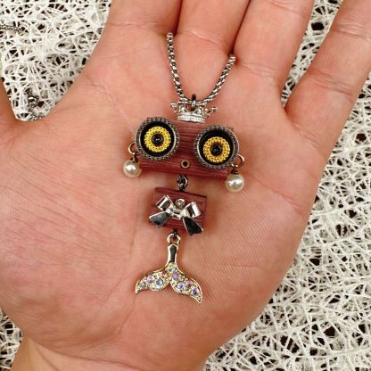 Handmade Punk Robot Wooden Pendant - Multi-Function Keychain, Phone Charm & Unisex Necklace | Stall Display Figurine