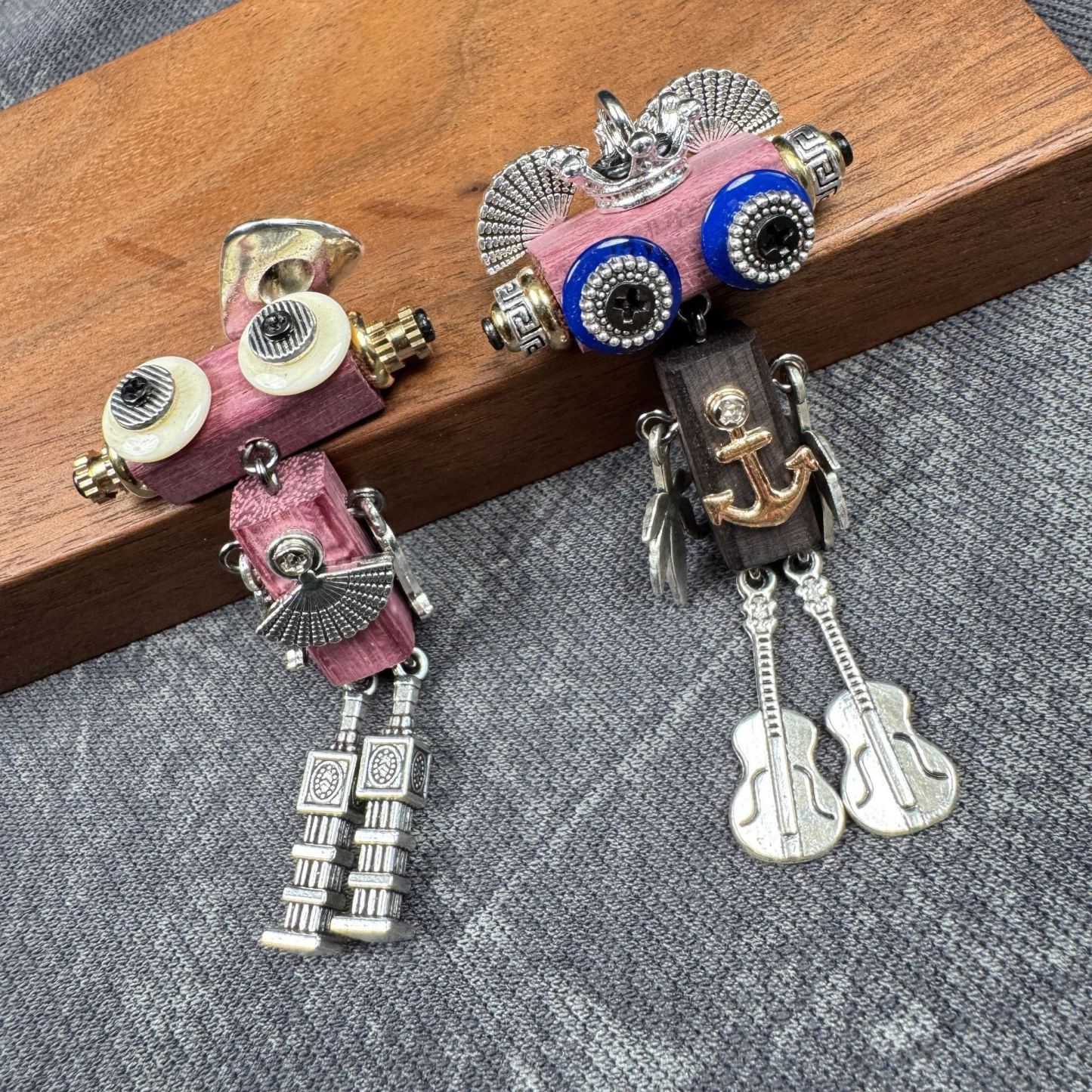 Steampunk Robot Wearable Art - Adjustable Handmade Wood Pendant for Custom Necklace & Tech Strap, Unisex Gift
