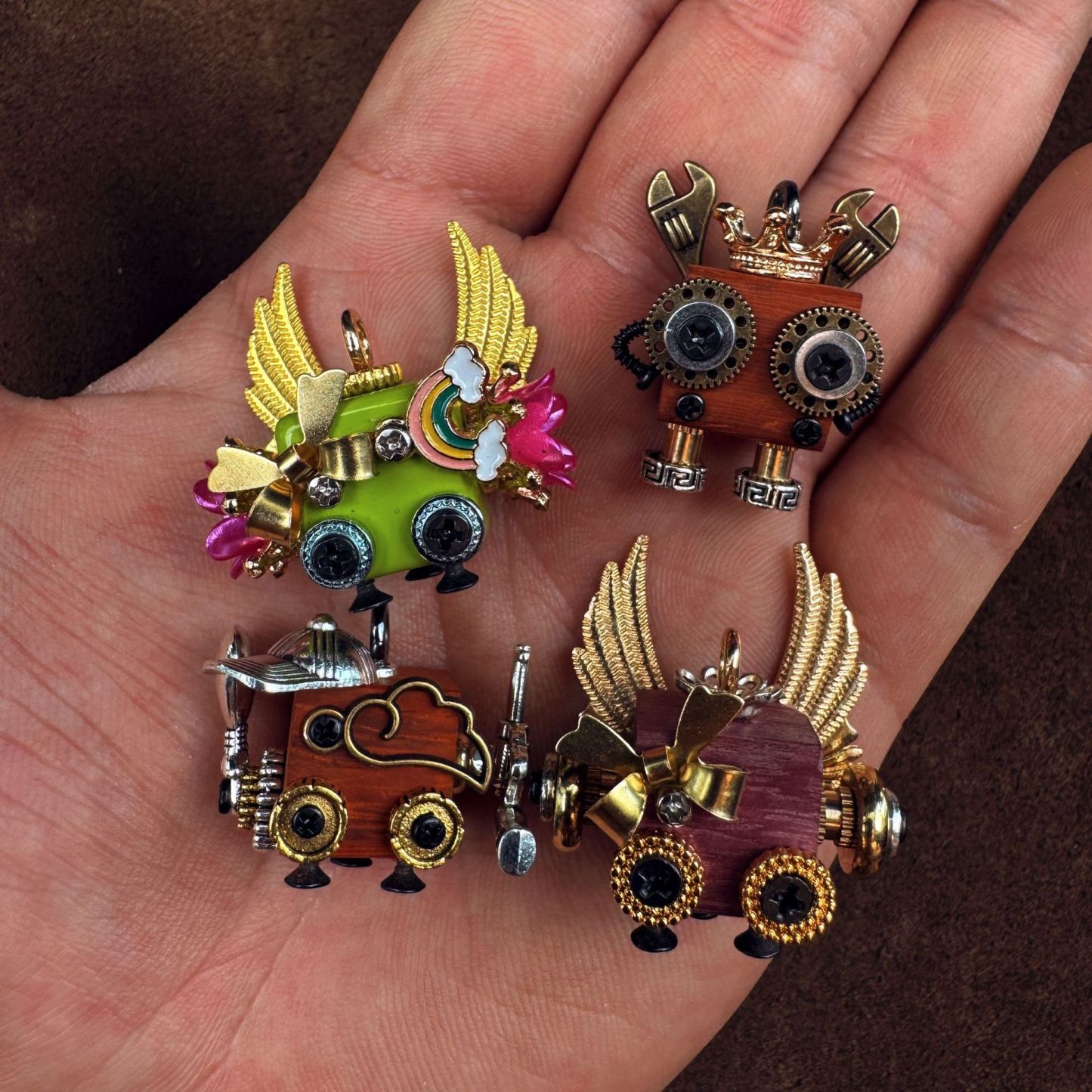 Punk Robot Wooden Pendant - Trendy Handmade Keychain & Phone Charm, Convertible Unisex Necklace for Collectors