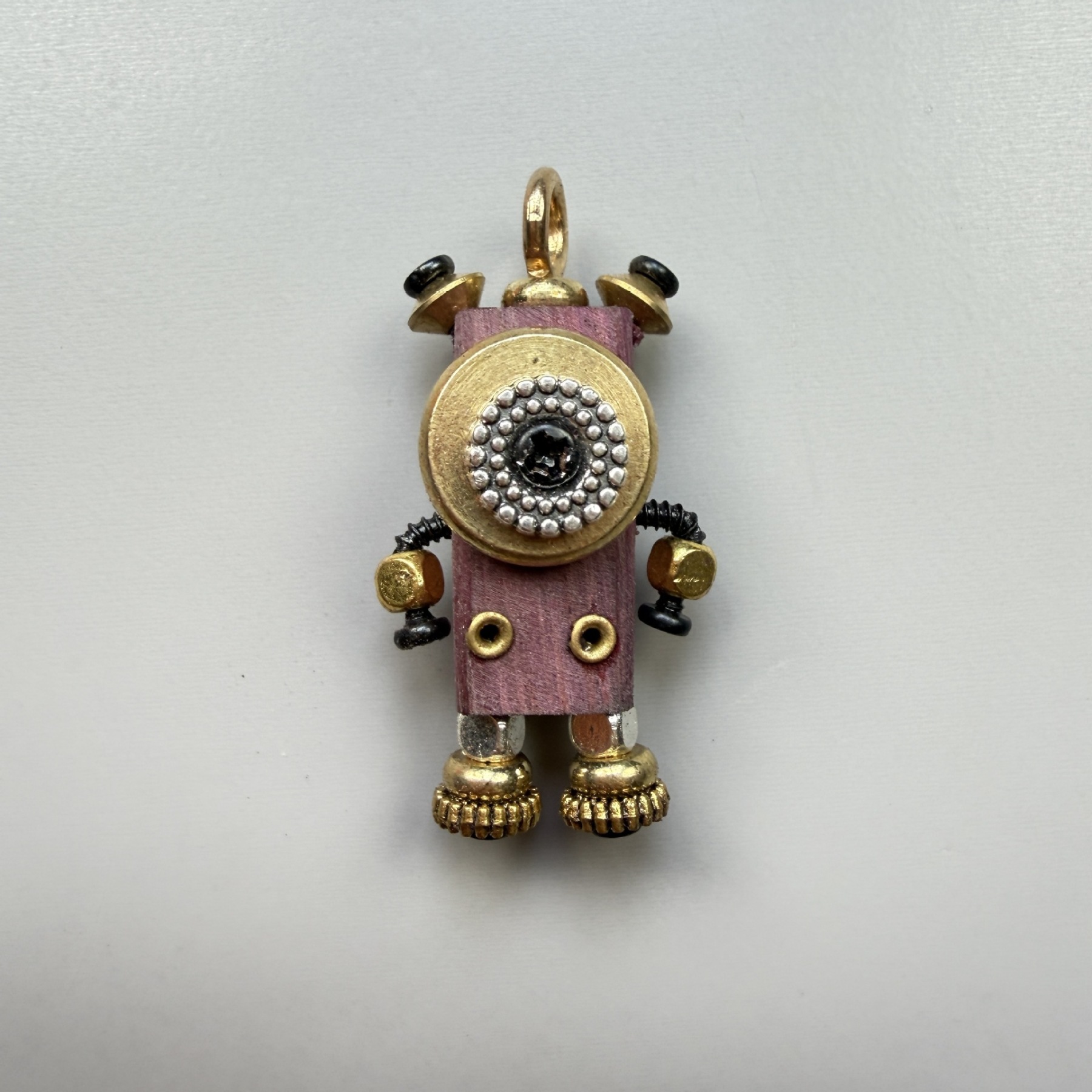 Handmade Punk Robot Pendant - Quirky Wooden Keychain, Phone Charm & Necklace Charm for Men and Women - Steampunk Gothic Geek Accessory