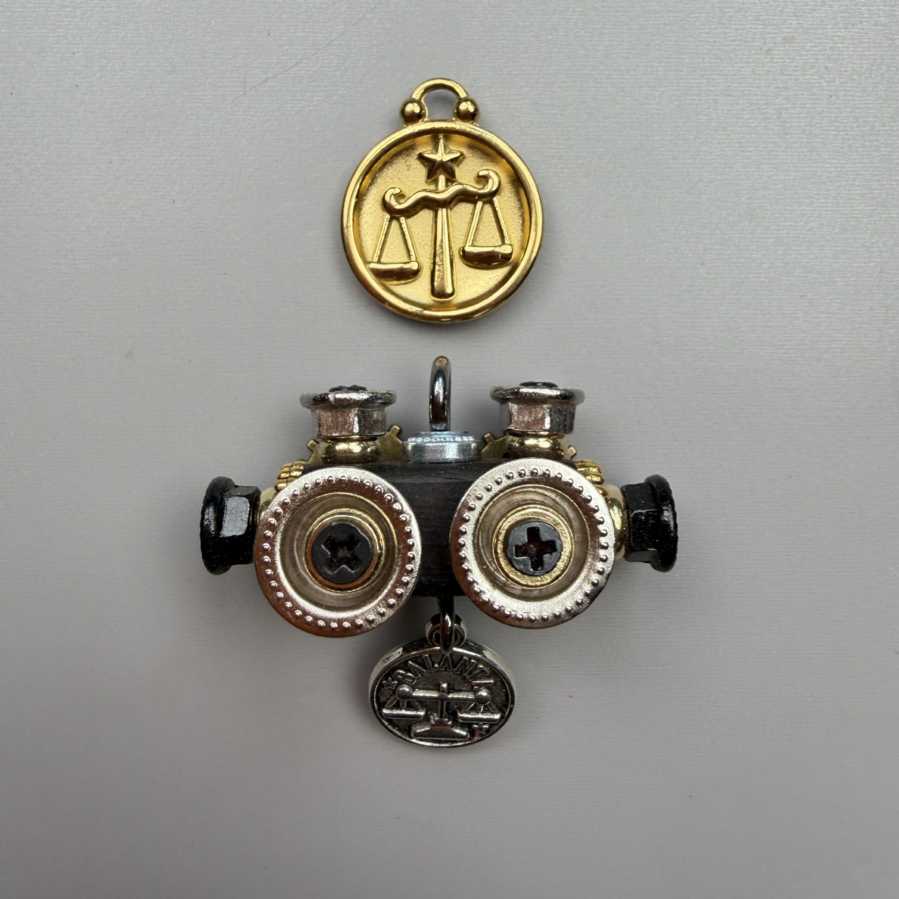 Zodiac Steampunk Robot Pendant - 12 Signs Handmade Wooden Charm for Necklace & Keychain, Unique Astrology Accessory