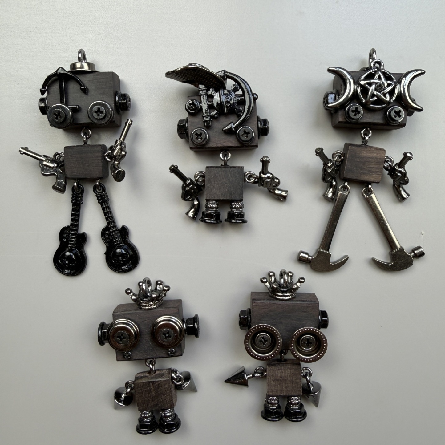 Dark Industrial Robot Pendant - Edgy Unisex Necklace Charm & Keychain, Handcrafted Streetwear Jewelry Art