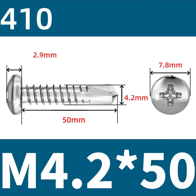 410 Stainless Steel Cross Round Head Self-Drilling Screws (Self-Tapping & Self-Drilling Teardrop Thread Screws) – Fully Hardened Fasteners, Full Specifications from M2.9 to M6.3