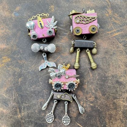 Wearable Punk Robot Art - Handcrafted Multi-Use Pendant for Your Necklace, Keys or Phone, Unisex Statement Piece