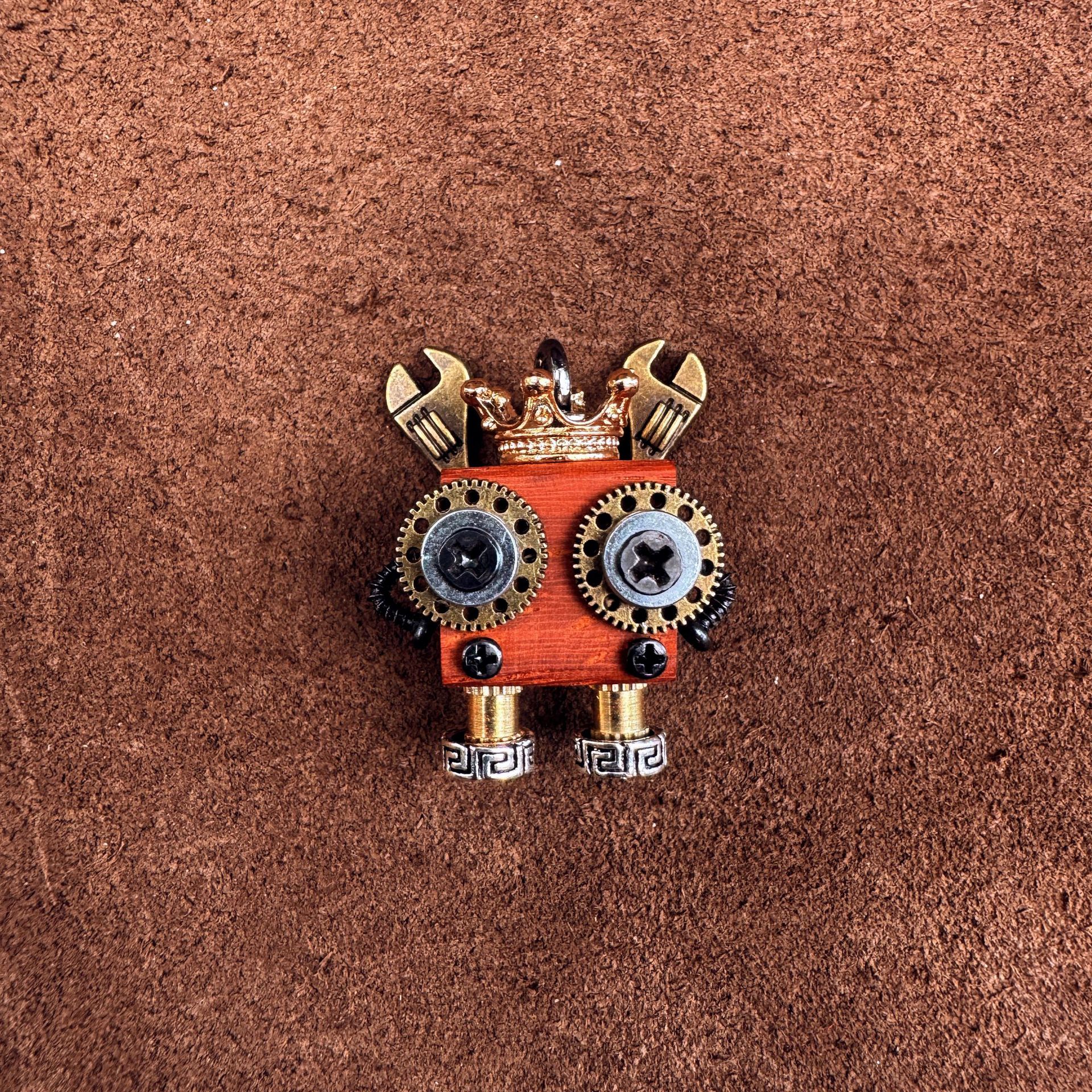 Punk Robot Wooden Pendant - Trendy Handmade Keychain & Phone Charm, Convertible Unisex Necklace for Collectors