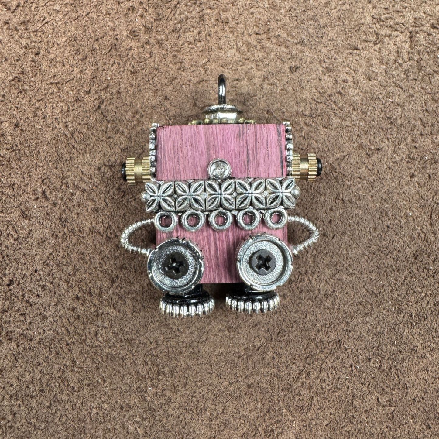 Original Handmade Punk Robot Pendant - Artisan Wooden Keychain & Phone Charm, Unique Unisex Necklace Accessory