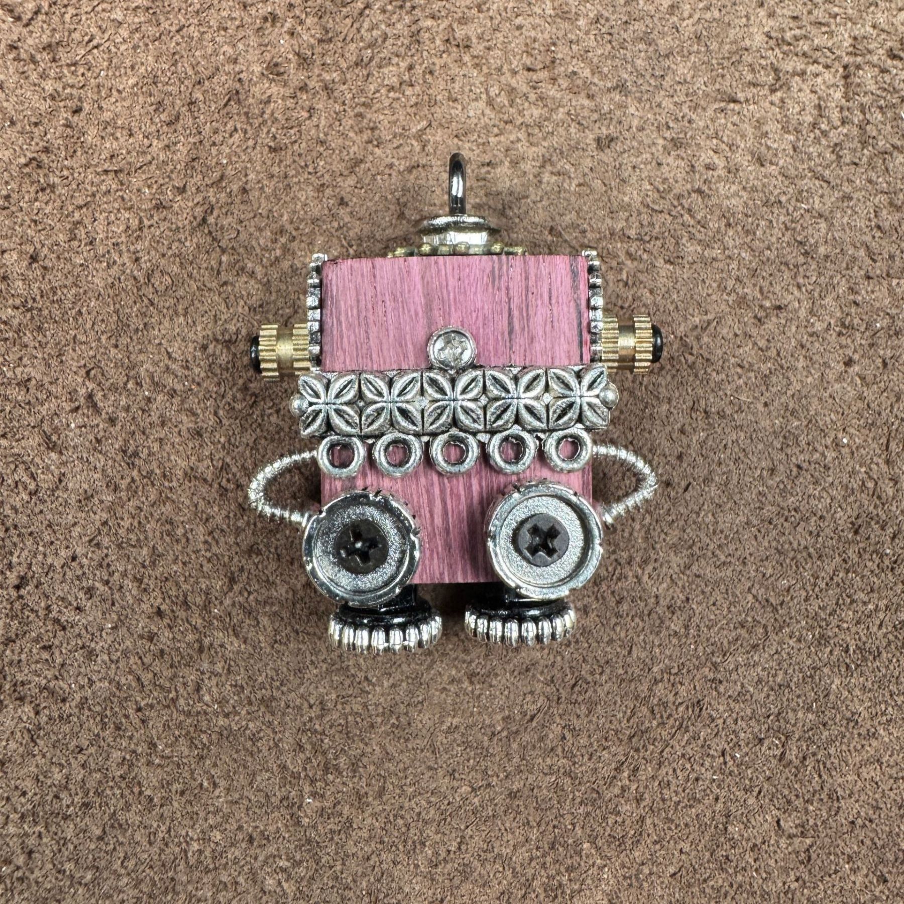 Original Handmade Punk Robot Pendant - Artisan Wooden Keychain & Phone Charm, Unique Unisex Necklace Accessory