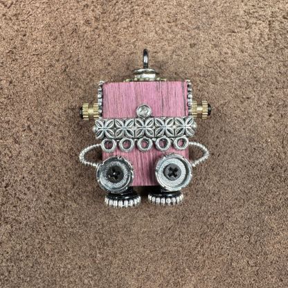 Original Handmade Punk Robot Pendant - Artisan Wooden Keychain & Phone Charm, Unique Unisex Necklace Accessory