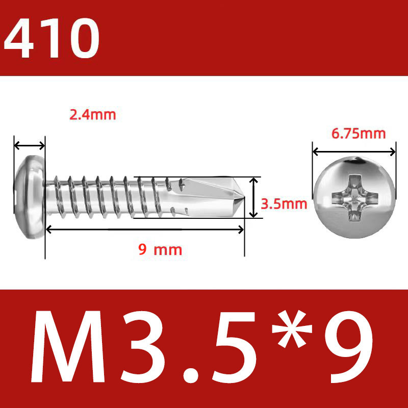 410 Stainless Steel Cross Round Head Self-Drilling Screws (Self-Tapping & Self-Drilling Teardrop Thread Screws) – Fully Hardened Fasteners, Full Specifications from M2.9 to M6.3