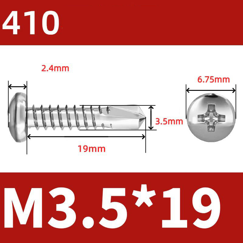 410 Stainless Steel Cross Round Head Self-Drilling Screws (Self-Tapping & Self-Drilling Teardrop Thread Screws) – Fully Hardened Fasteners, Full Specifications from M2.9 to M6.3