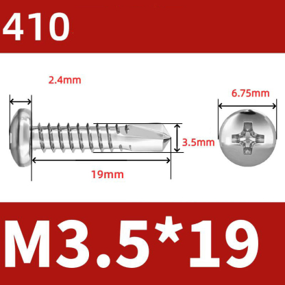 410 Stainless Steel Cross Round Head Self-Drilling Screws (Self-Tapping & Self-Drilling Teardrop Thread Screws) – Fully Hardened Fasteners, Full Specifications from M2.9 to M6.3