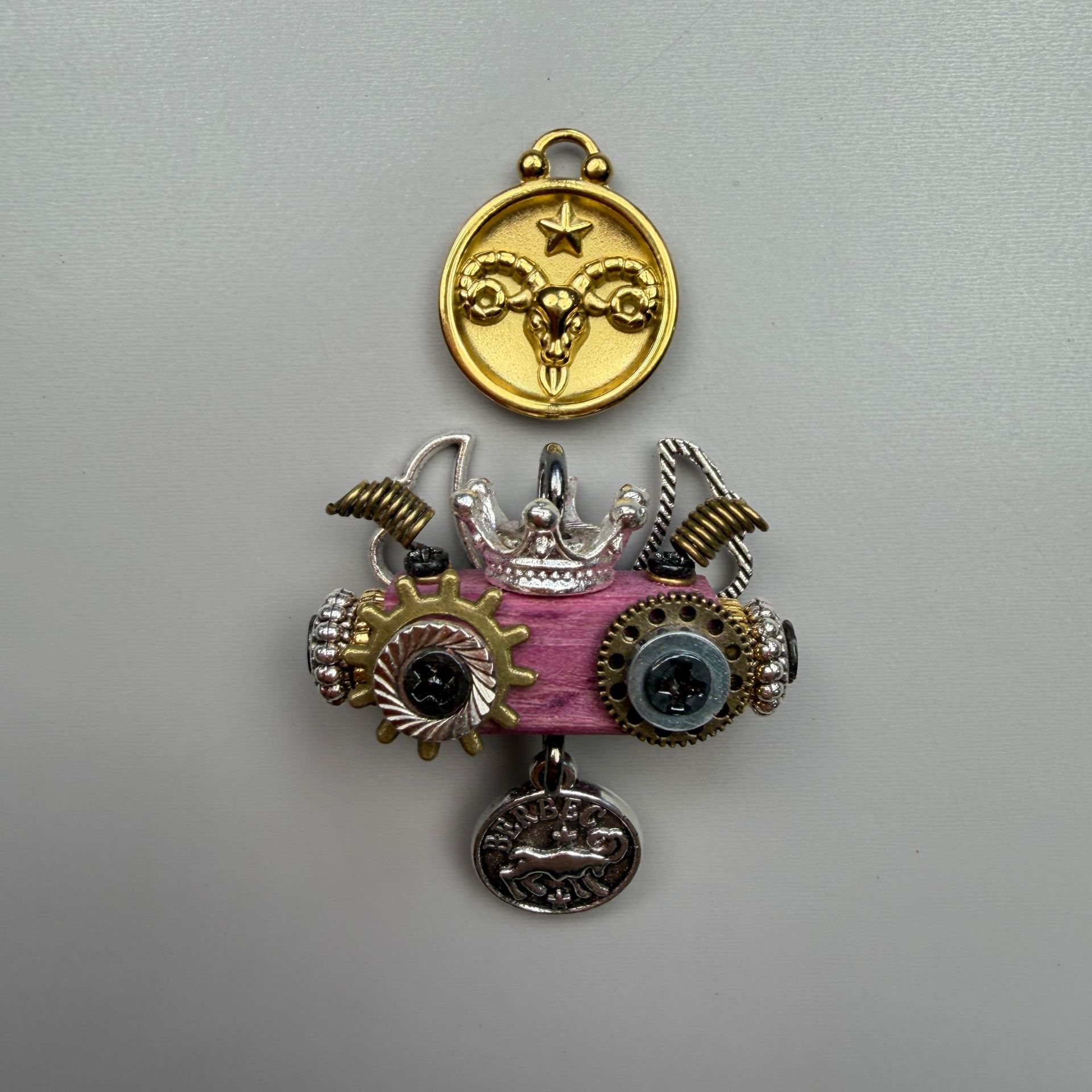 Zodiac Steampunk Robot Pendant - 12 Signs Handmade Wooden Charm for Necklace & Keychain, Unique Astrology Accessory