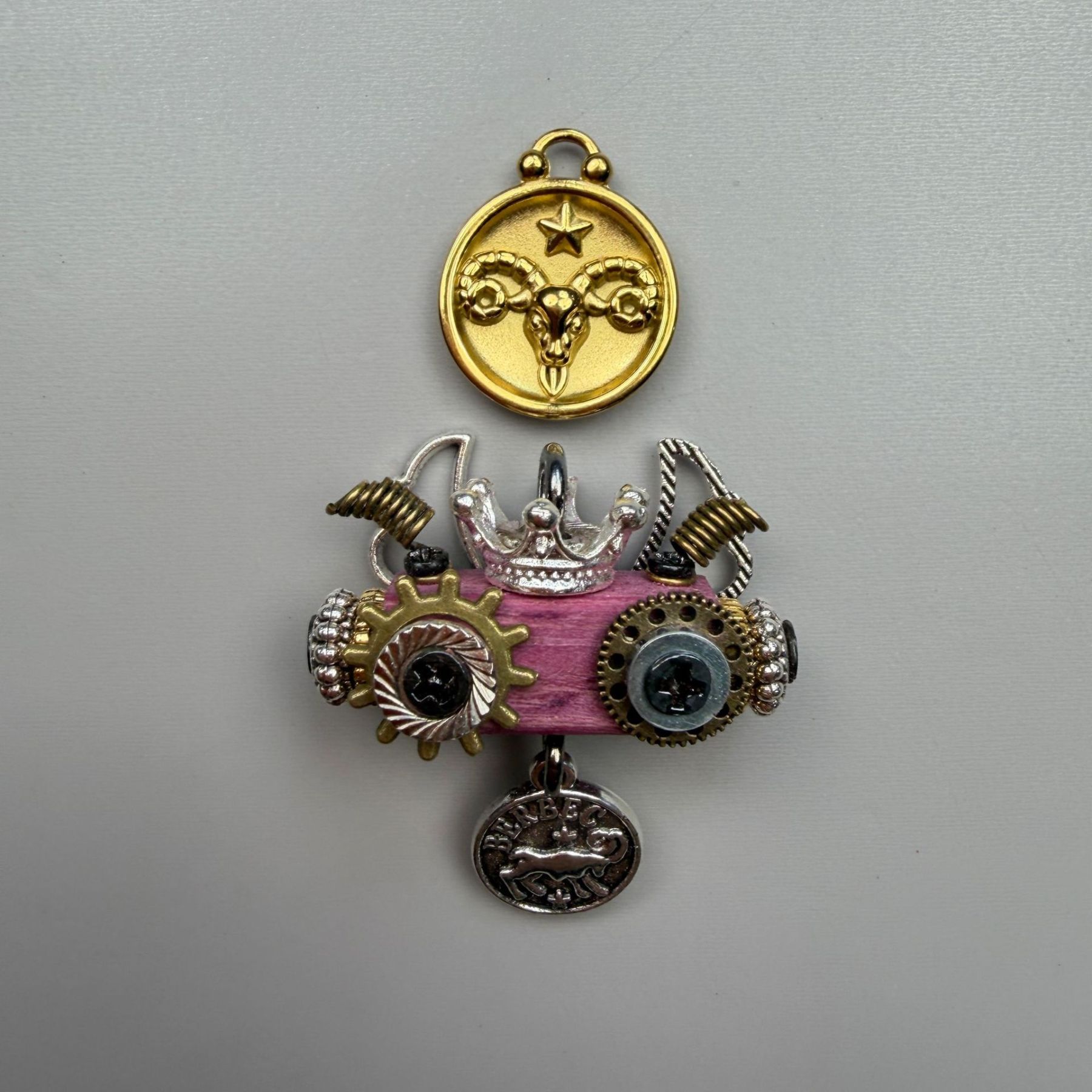 Zodiac Steampunk Robot Pendant - 12 Signs Handmade Wooden Charm for Necklace & Keychain, Unique Astrology Accessory