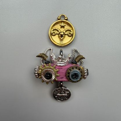 Zodiac Steampunk Robot Pendant - 12 Signs Handmade Wooden Charm for Necklace & Keychain, Unique Astrology Accessory