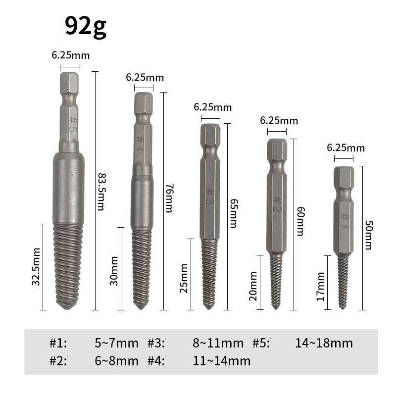 Chromium Vanadium Steel Screw Extractor Set - Left-Handed Spiral Fluted Design for Broken & Stripped Screws (Coarse & Fine Threads, 1-21mm)