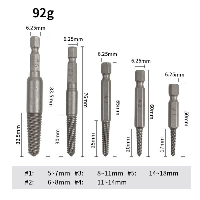 Chromium Vanadium Steel Screw Extractor Set - Left-Handed Spiral Fluted Design for Broken & Stripped Screws (Coarse & Fine Threads, 1-21mm)
