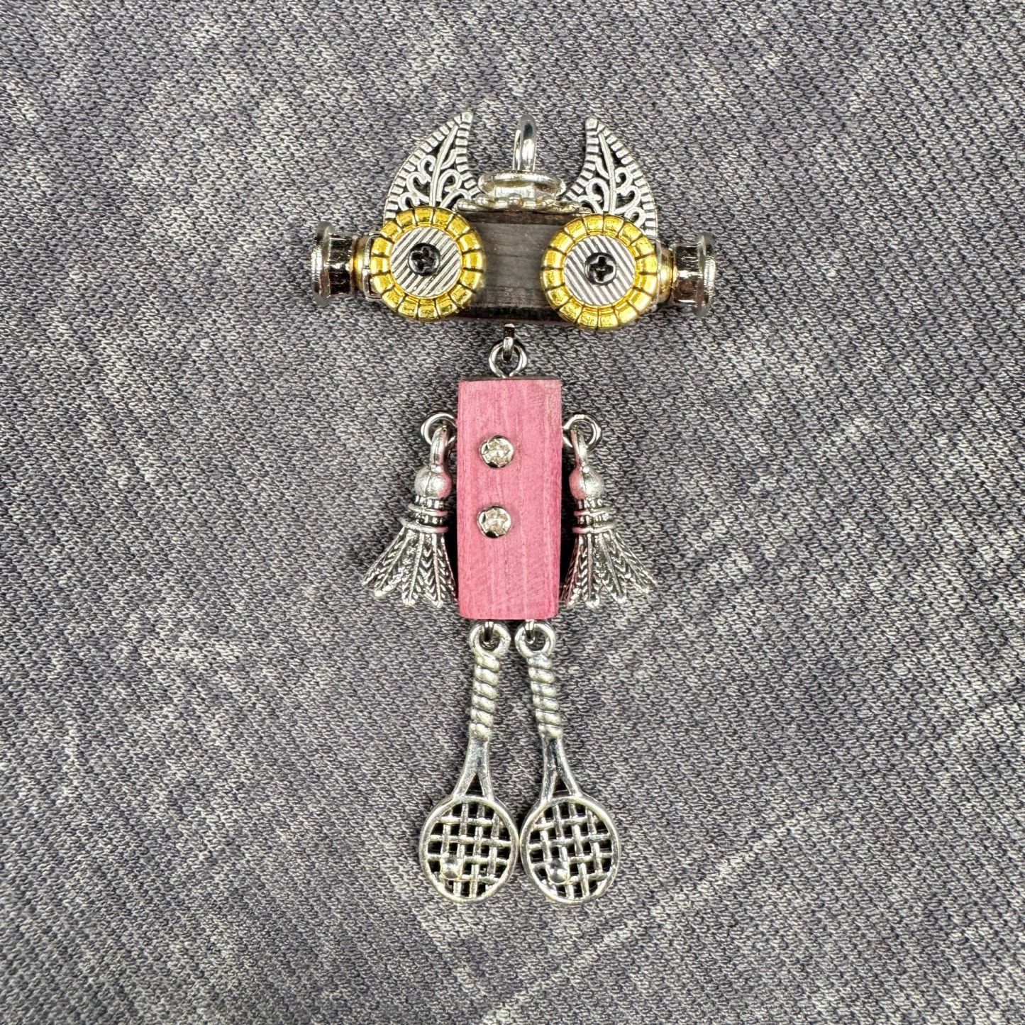 Steampunk Robot Wearable Art - Adjustable Handmade Wood Pendant for Custom Necklace & Tech Strap, Unisex Gift