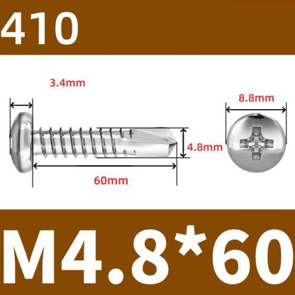 410 Stainless Steel Cross Round Head Self-Drilling Screws (Self-Tapping & Self-Drilling Teardrop Thread Screws) – Fully Hardened Fasteners, Full Specifications from M2.9 to M6.3