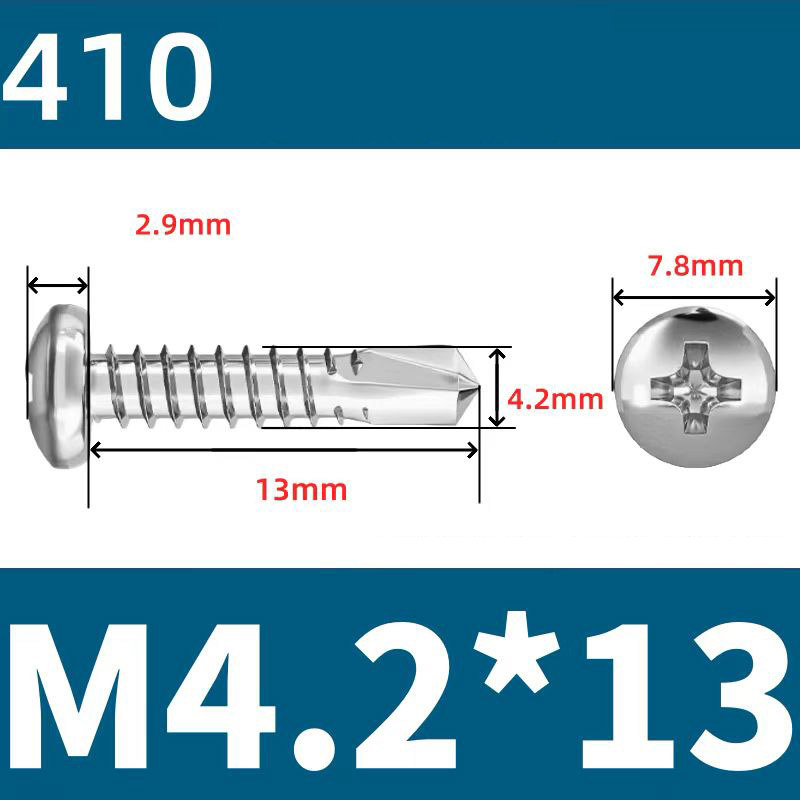 410 Stainless Steel Cross Round Head Self-Drilling Screws (Self-Tapping & Self-Drilling Teardrop Thread Screws) – Fully Hardened Fasteners, Full Specifications from M2.9 to M6.3