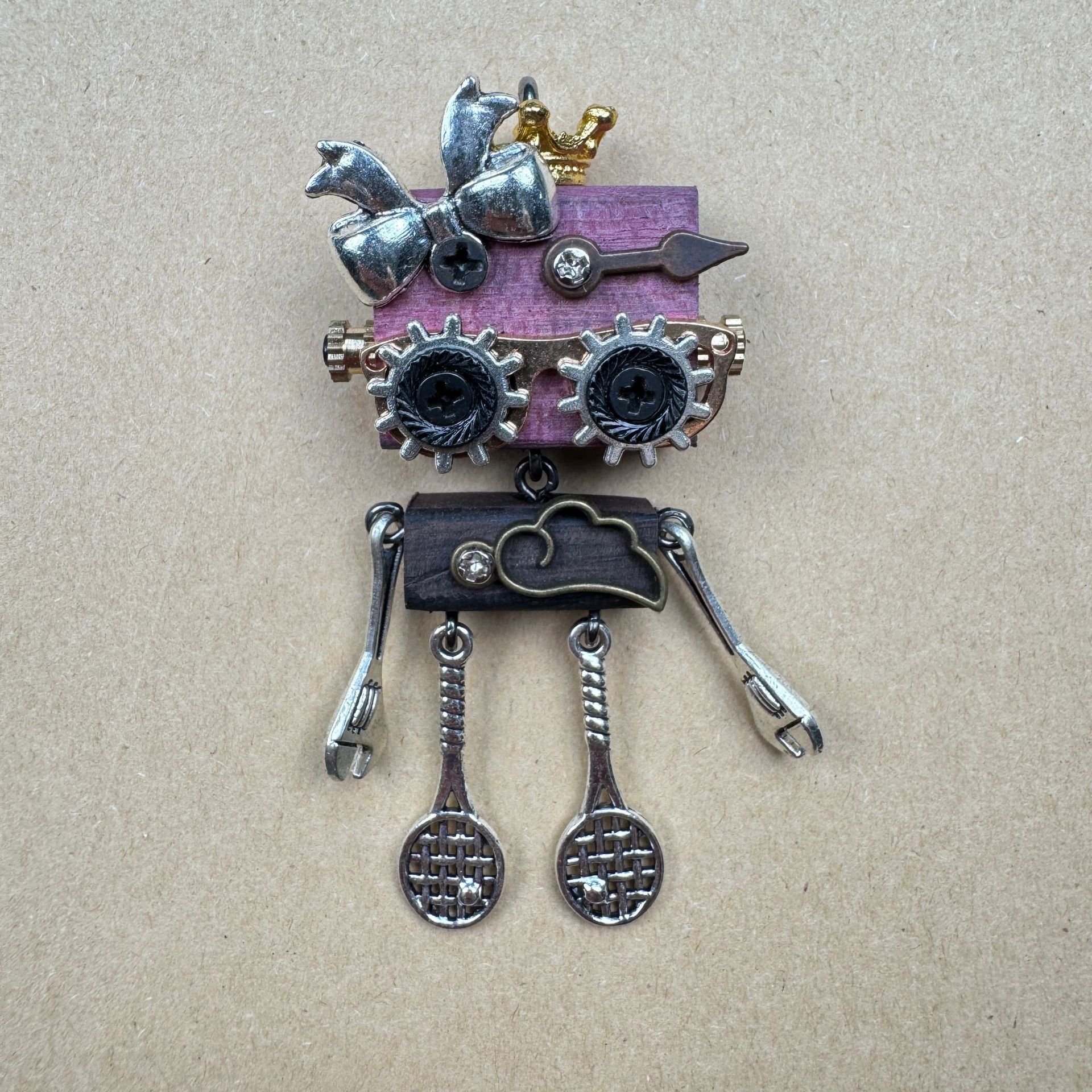 Wearable Punk Robot Art - Handcrafted Multi-Use Pendant for Your Necklace, Keys or Phone, Unisex Statement Piece