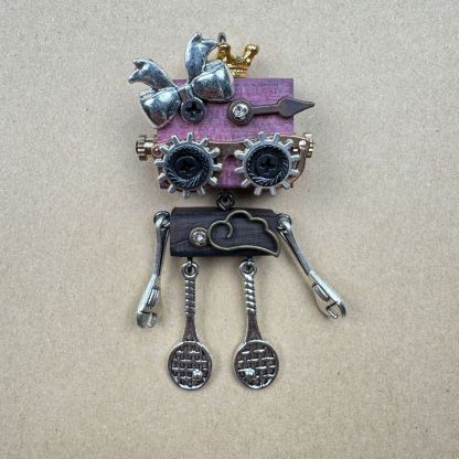 Wearable Punk Robot Art - Handcrafted Multi-Use Pendant for Your Necklace, Keys or Phone, Unisex Statement Piece