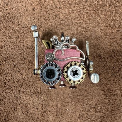 Handmade Steampunk Robot Pendant - Redwood Keychain, Phone Charm & Adjustable Unisex Necklace | Unique Gift
