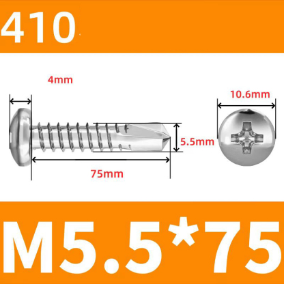 410 Stainless Steel Cross Round Head Self-Drilling Screws (Self-Tapping & Self-Drilling Teardrop Thread Screws) – Fully Hardened Fasteners, Full Specifications from M2.9 to M6.3