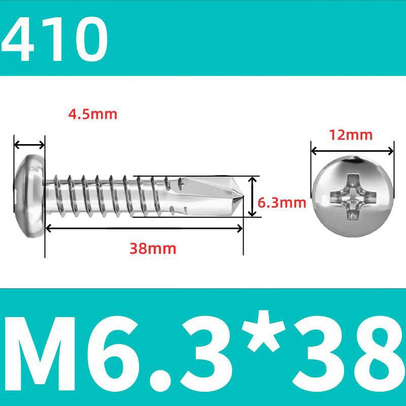 410 Stainless Steel Cross Round Head Self-Drilling Screws (Self-Tapping & Self-Drilling Teardrop Thread Screws) – Fully Hardened Fasteners, Full Specifications from M2.9 to M6.3