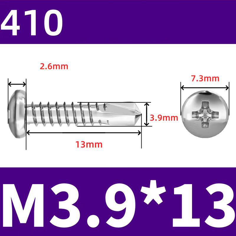 410 Stainless Steel Cross Round Head Self-Drilling Screws (Self-Tapping & Self-Drilling Teardrop Thread Screws) – Fully Hardened Fasteners, Full Specifications from M2.9 to M6.3