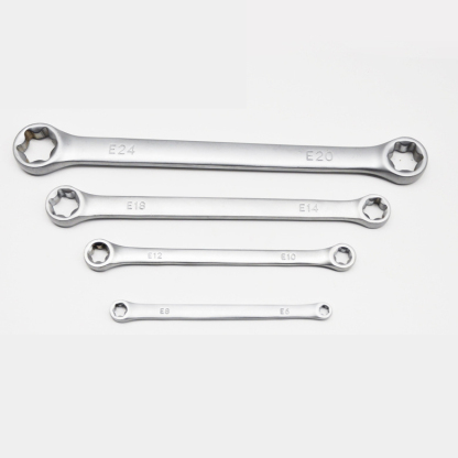 E-Type Double Head Mirror Finish Hex Torx Wrench Set - Professional Automotive Round Head 6-Point Star Sockets, 4-PC Chrome Vanadium Steel, Thickened Anti-Slip Tool Kit