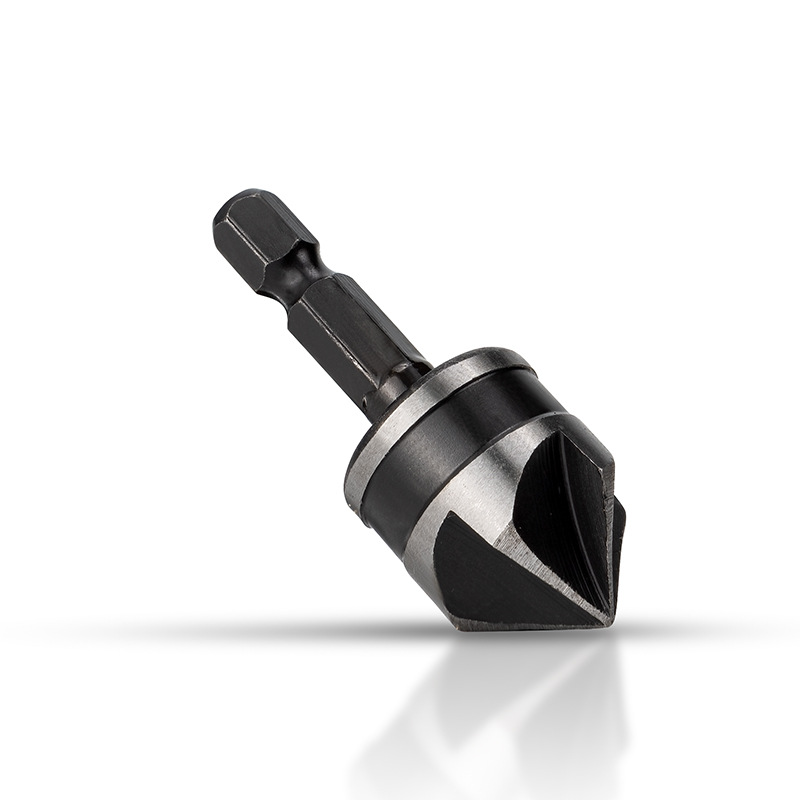 5-Flute 90° Countersink Drill Bit Set - High Carbon Steel Hex/Round Shank Wood Chamfer Tool (12/16/19mm) 3-Piece Kit