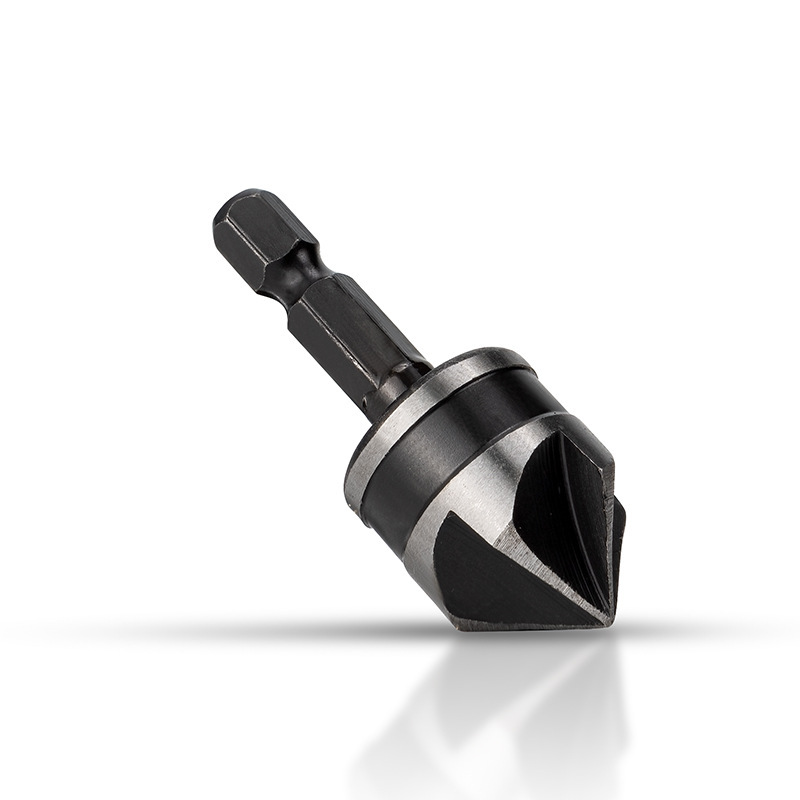 5-Flute 90° Countersink Drill Bit Set - High Carbon Steel Hex/Round Shank Wood Chamfer Tool (12/16/19mm) 3-Piece Kit