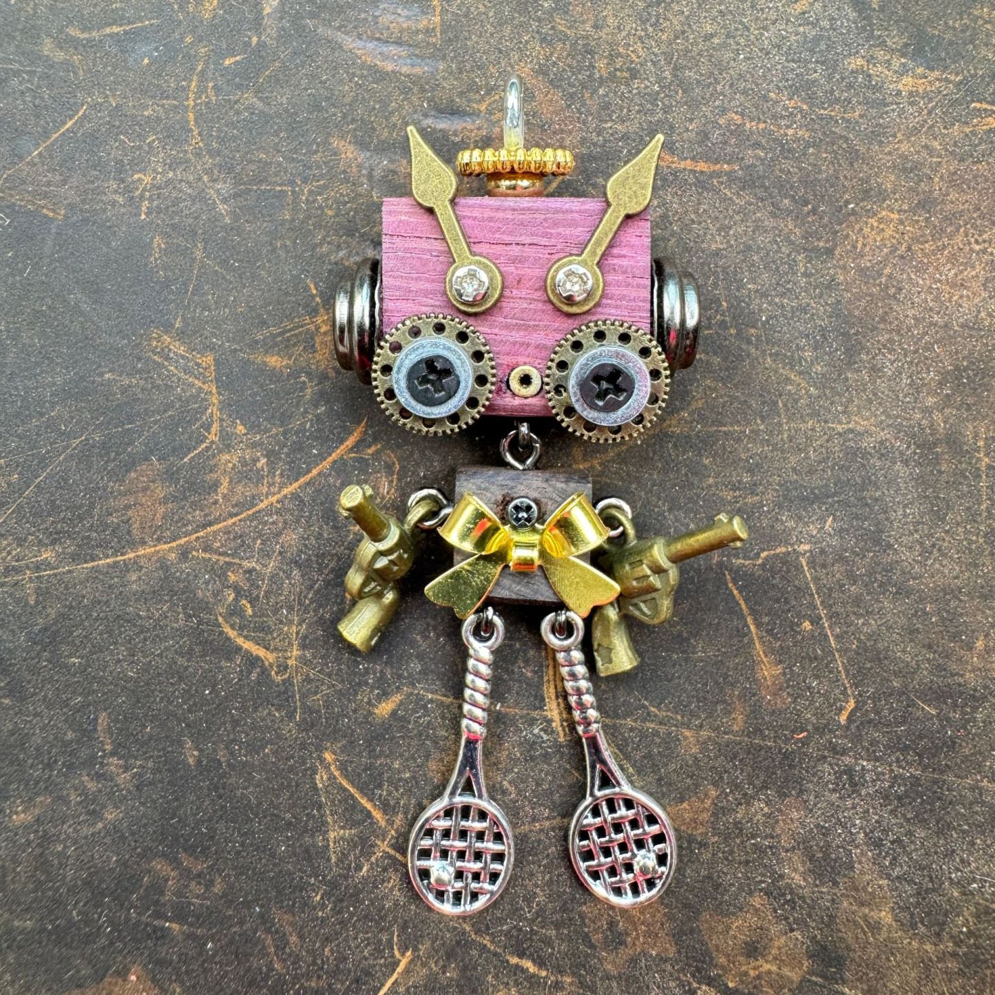 Original Steampunk Robot Pendant - Handcrafted Cultural Creative Artifact for Necklace & Phone Chain, Unique Unisex Designer Jewelry