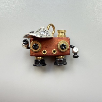 Handmade Punk Robot Pendant - Quirky Wooden Keychain, Phone Charm & Necklace Charm for Men and Women - Steampunk Gothic Geek Accessory