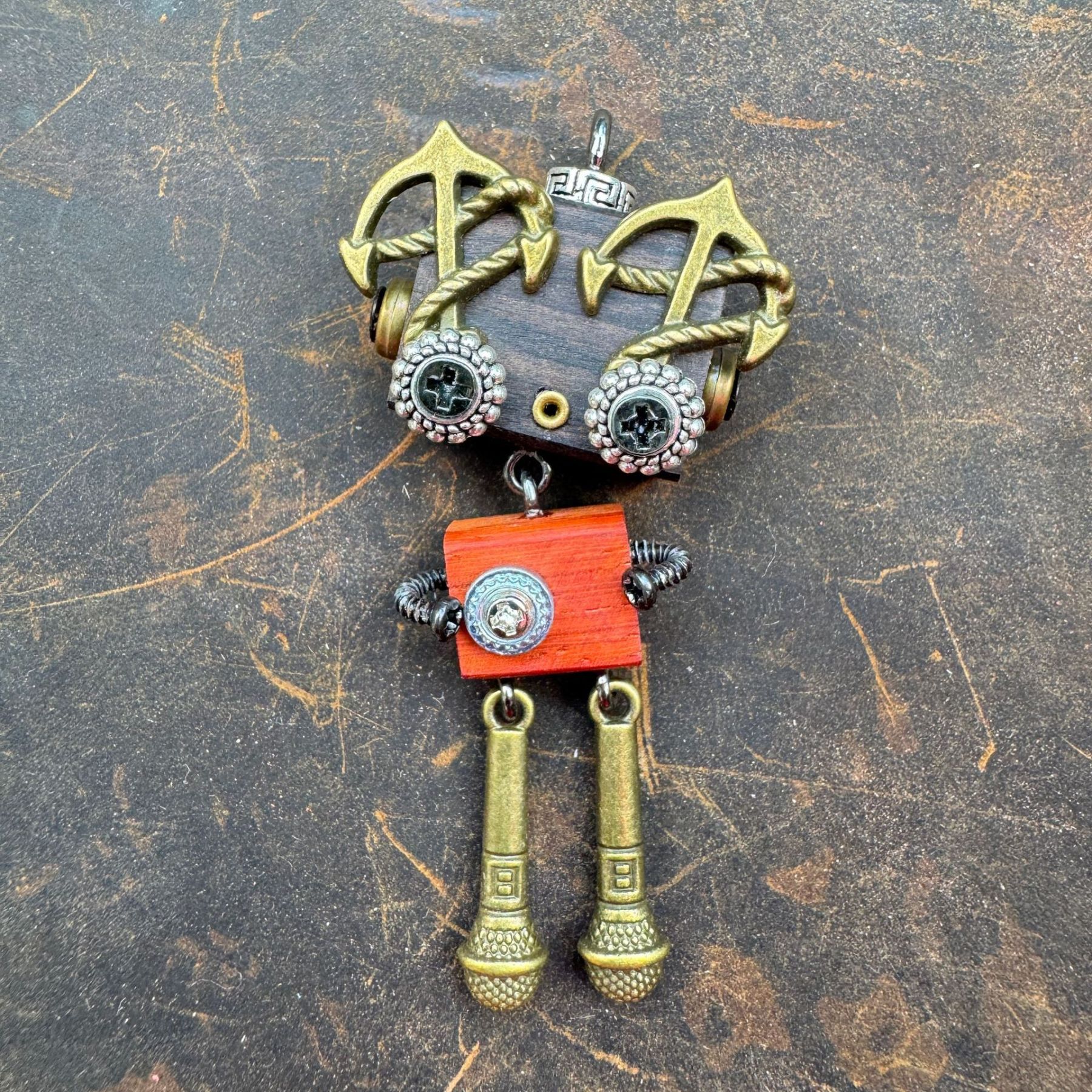 Original Steampunk Robot Pendant - Handcrafted Cultural Creative Artifact for Necklace & Phone Chain, Unique Unisex Designer Jewelry
