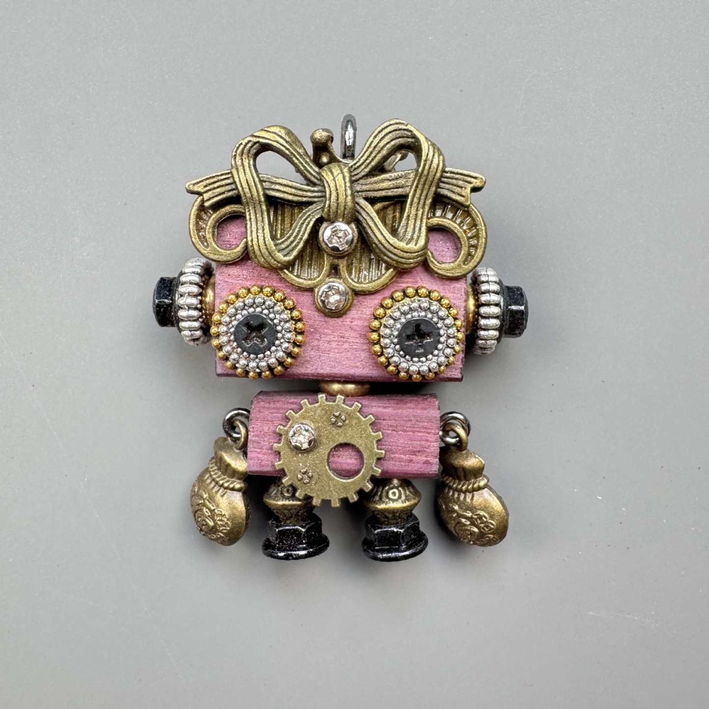 Unique Steampunk Robot Storytelling Piece - Handmade Wooden Pendant for Daily Carry, Unisex Jewelry & Tech Accessory