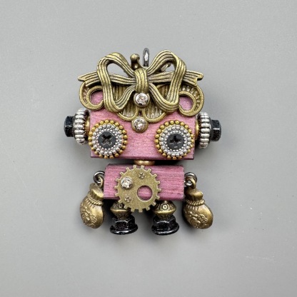 Unique Steampunk Robot Storytelling Piece - Handmade Wooden Pendant for Daily Carry, Unisex Jewelry & Tech Accessory