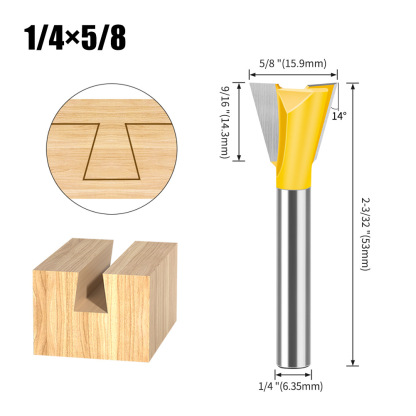 Dovetail Slot Bit - 1/4" & 1/2" Shank - Woodworking Router Bit for Dovetail Joints, Trim, and Edge Profiling - Teflon Coated