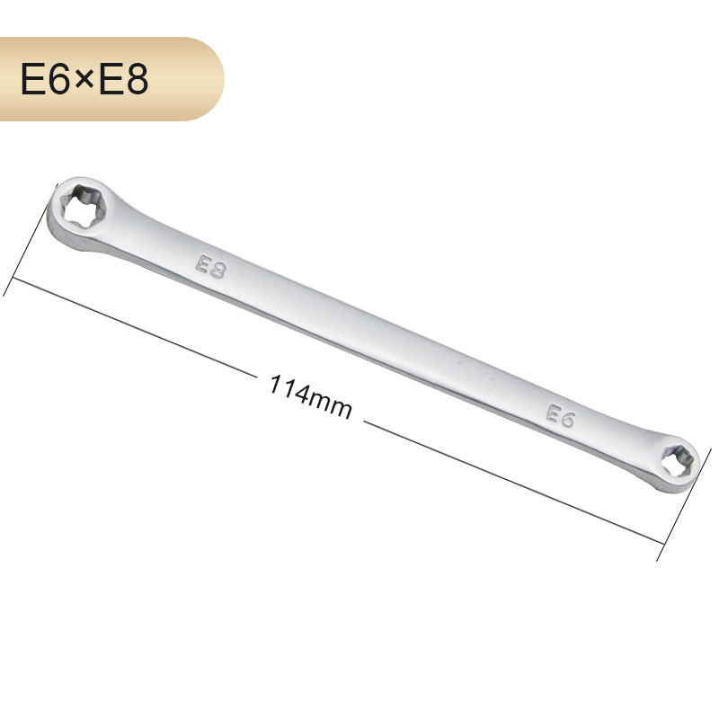 E-Type Double Head Mirror Finish Hex Torx Wrench Set - Professional Automotive Round Head 6-Point Star Sockets, 4-PC Chrome Vanadium Steel, Thickened Anti-Slip Tool Kit