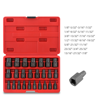 25-Piece Screw Extractor Set CR-MO Chrome Molybdenum Steel Forged (1/8" - 7/8") - Ideal for Removing Rusted, High-Hardness Hex Bolts & Broken Fasteners