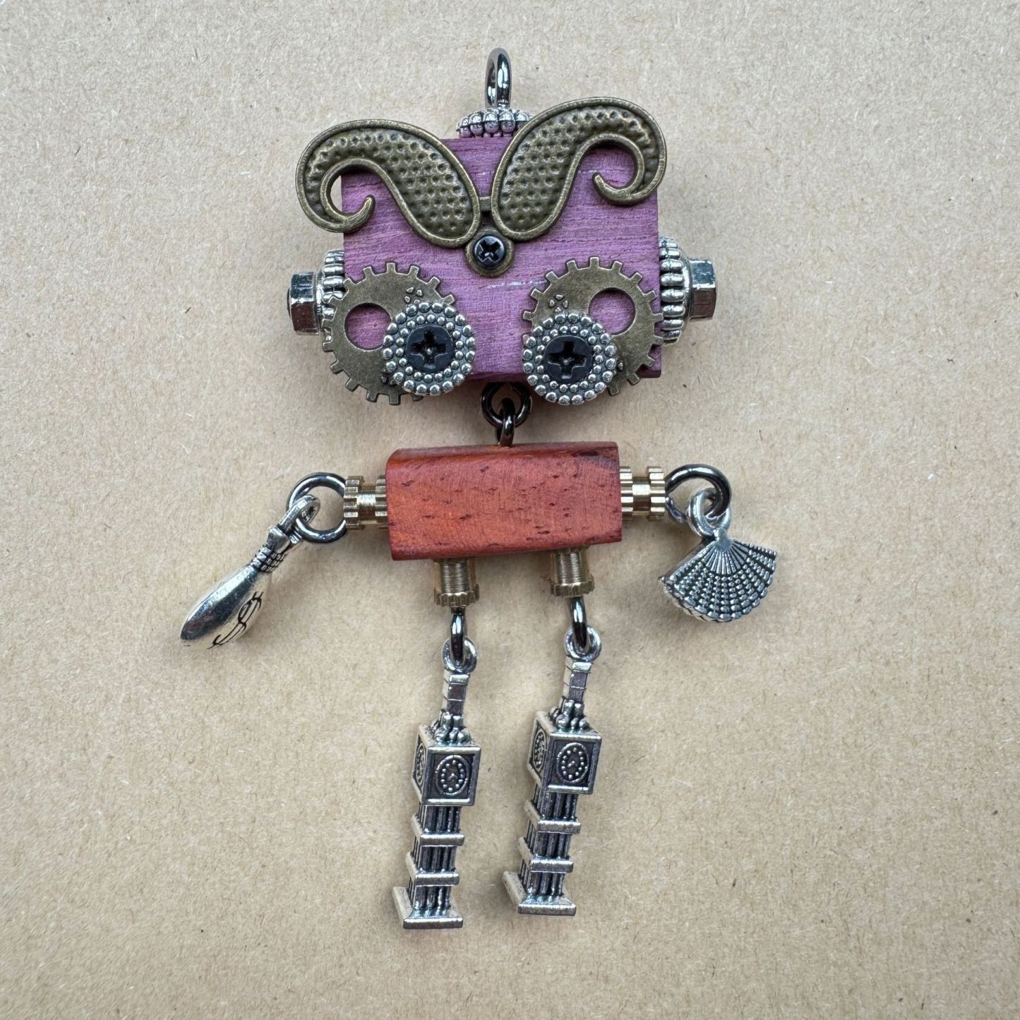 Wearable Punk Robot Art - Handcrafted Multi-Use Pendant for Your Necklace, Keys or Phone, Unisex Statement Piece